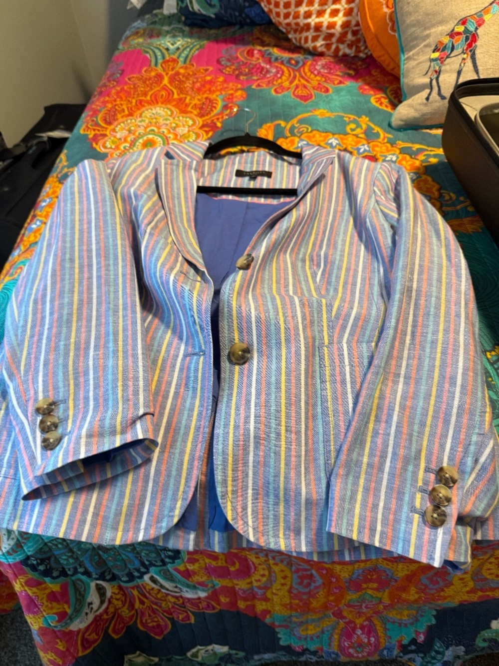 Talbots Multi-Color Striped Linen-Cotton Blazer (Petite 14 / 14P)